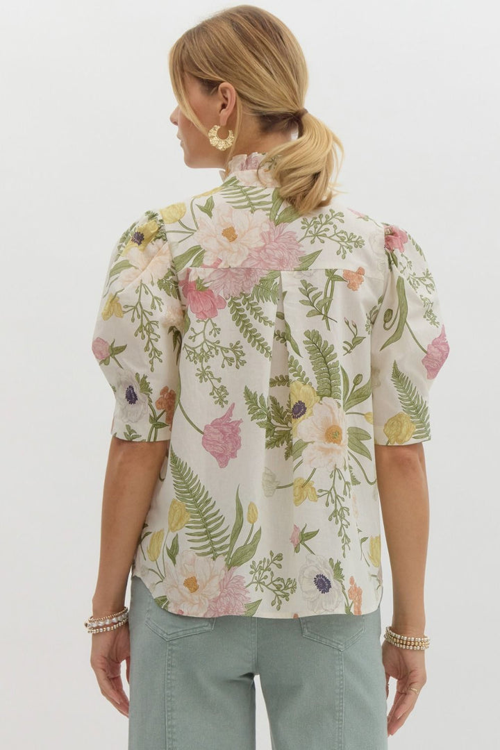 Floral Ruffle Neck Top