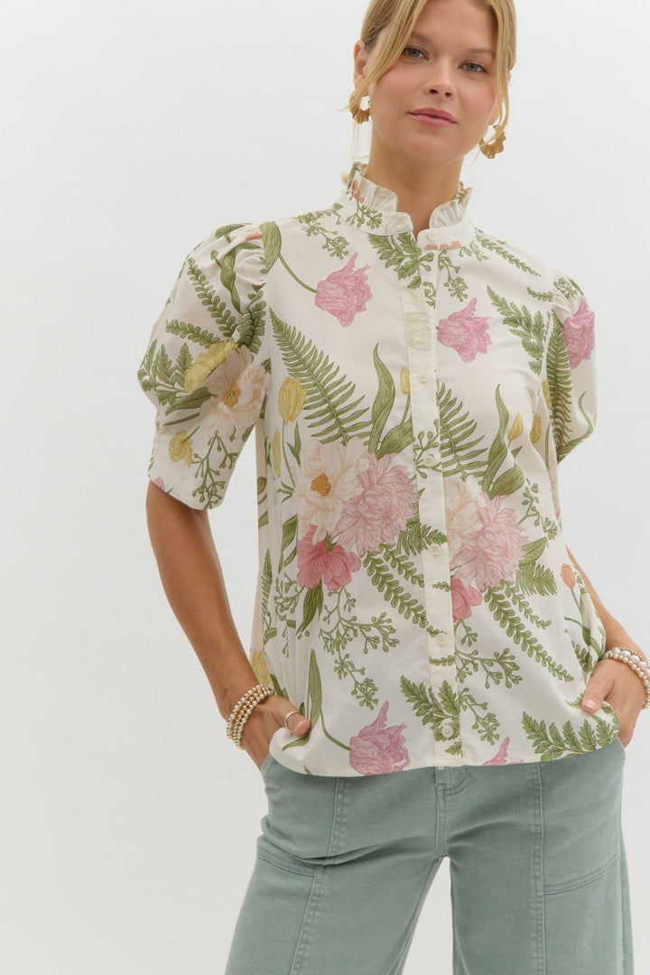 Floral Ruffle Neck Top