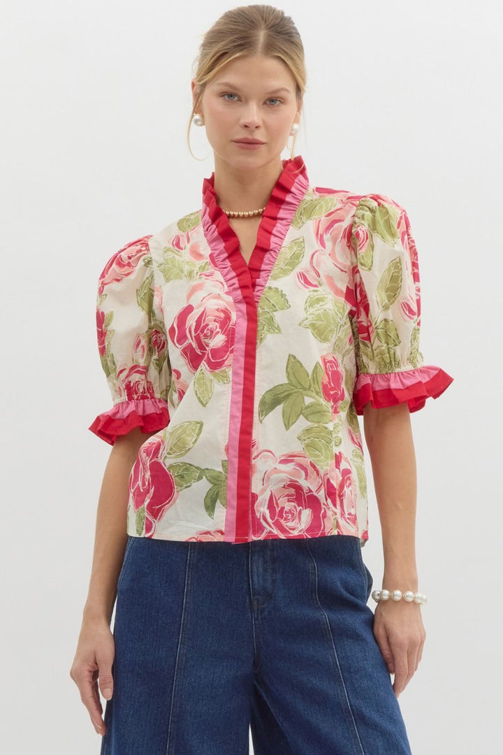 Floral Multicolor Ruffle Top