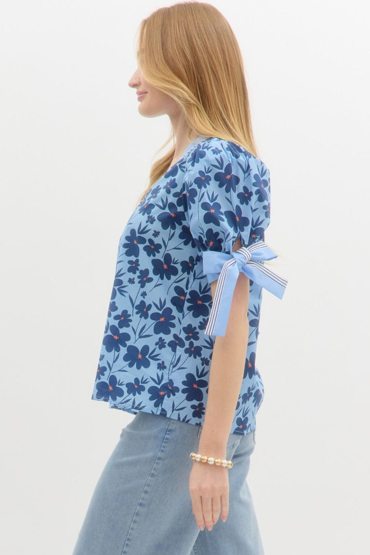 Floral Sleeve Tie Top