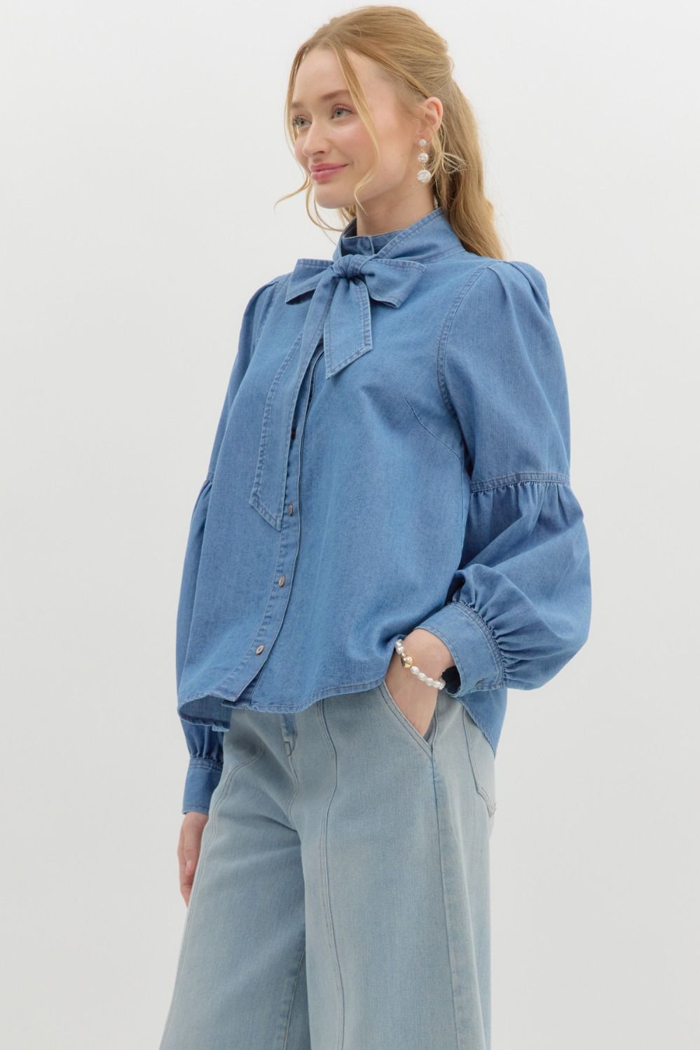 Denim Bow Tie Blouse