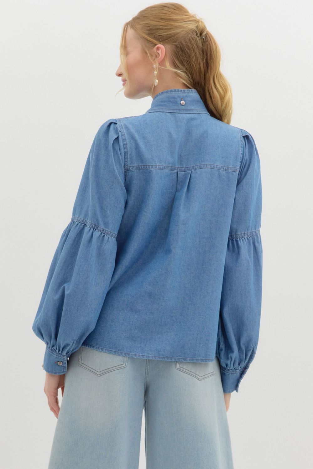 Denim Bow Tie Blouse