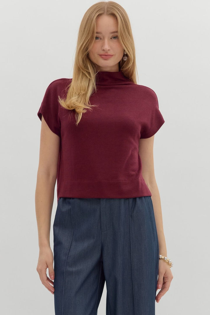 T27642 Solid Knit Pullover Top