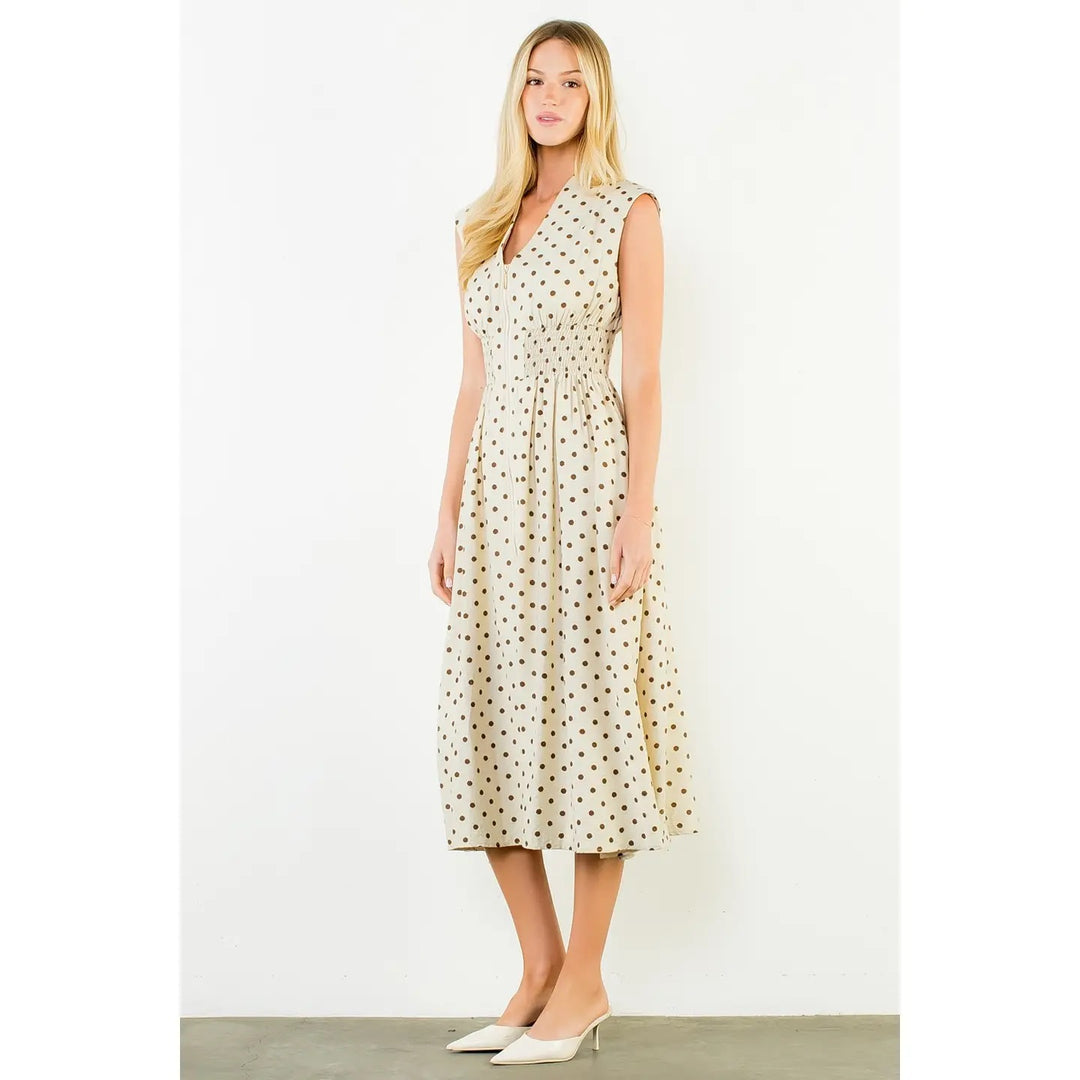 Sleeveless Zipper Polka Dot Dress