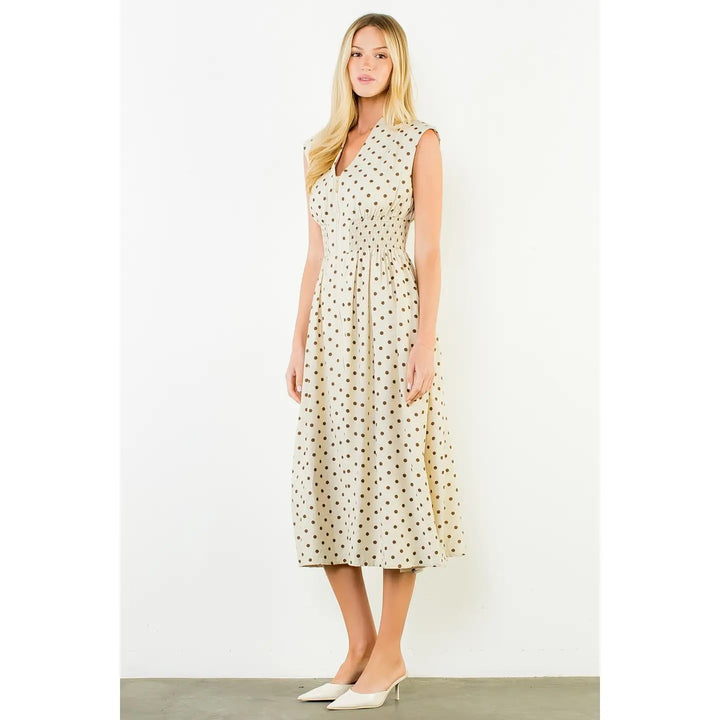 Sleeveless Zipper Polka Dot Dress