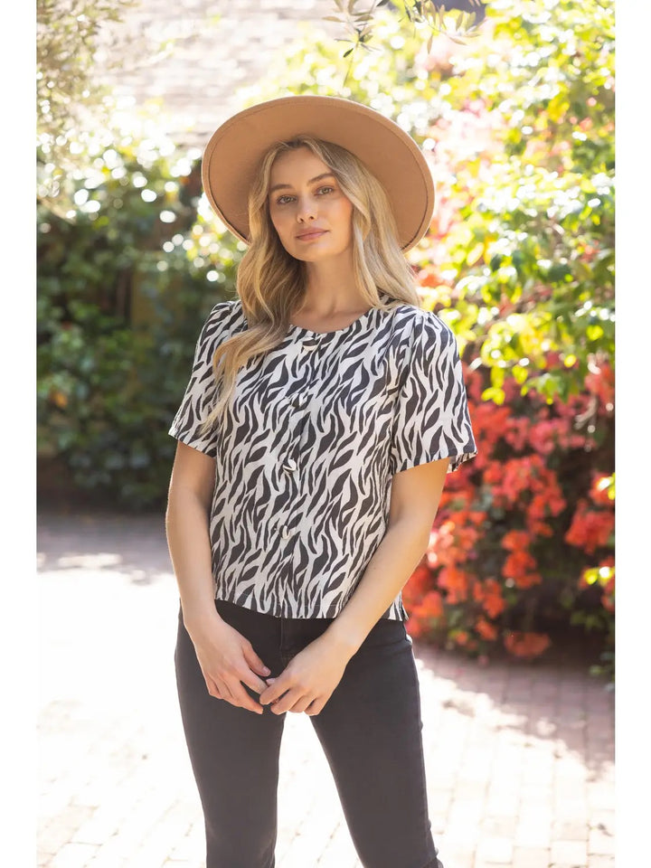 Cover Button Down Animal Print Top