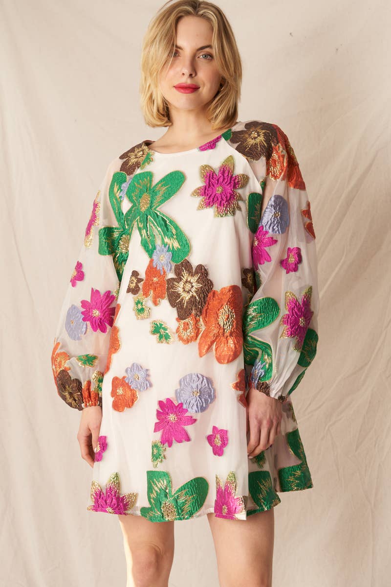 Bubble Sleeve Floral Dress