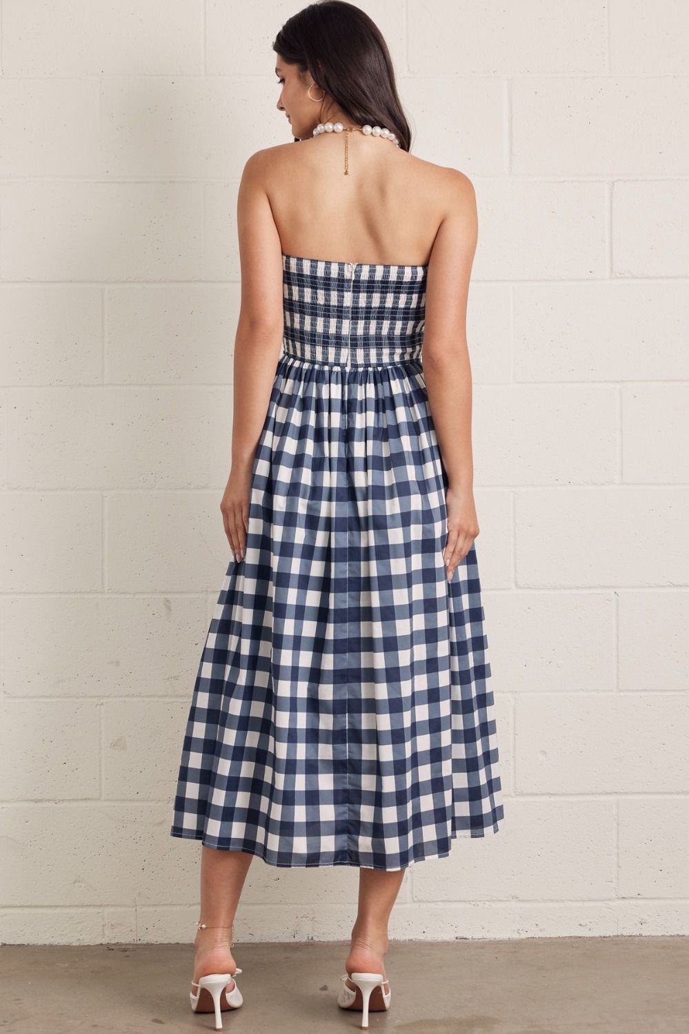 Gingham Strapless Midi Dress