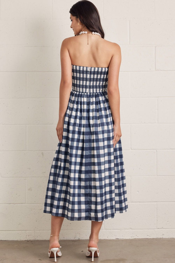 Gingham Strapless Midi Dress