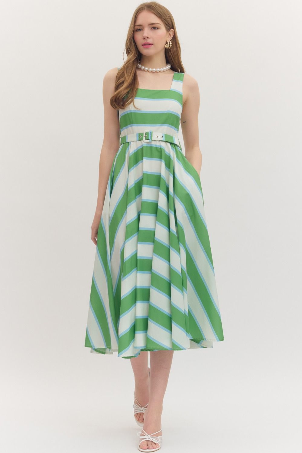 Striped Sleeveless Midi Dress