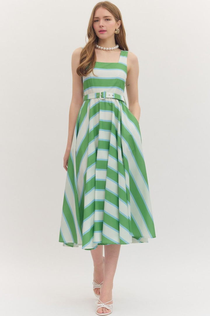 Striped Sleeveless Midi Dress