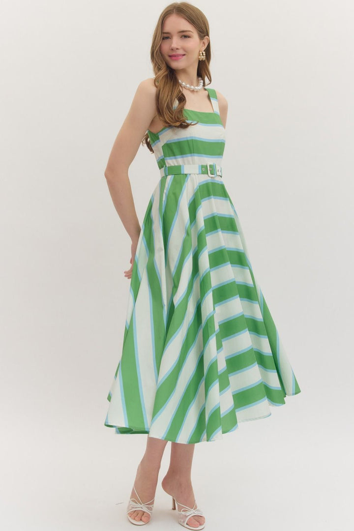 Striped Sleeveless Midi Dress