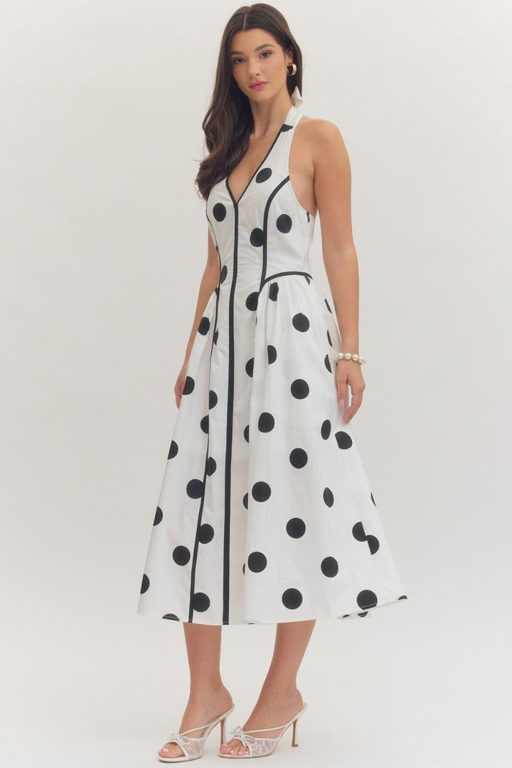 Polka Dot Halter Midi Dress