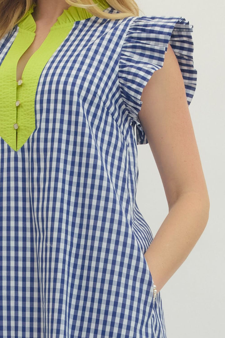Gingham Flutter Sleeve Midi Dress