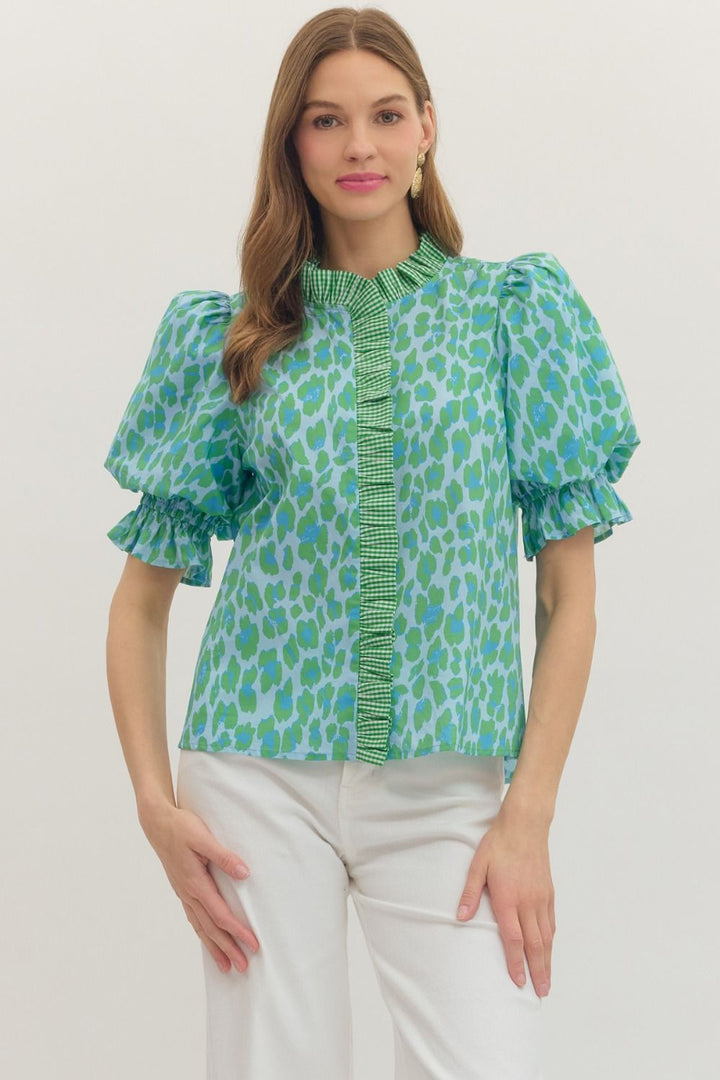 Leopard Print Puff Sleeve Top