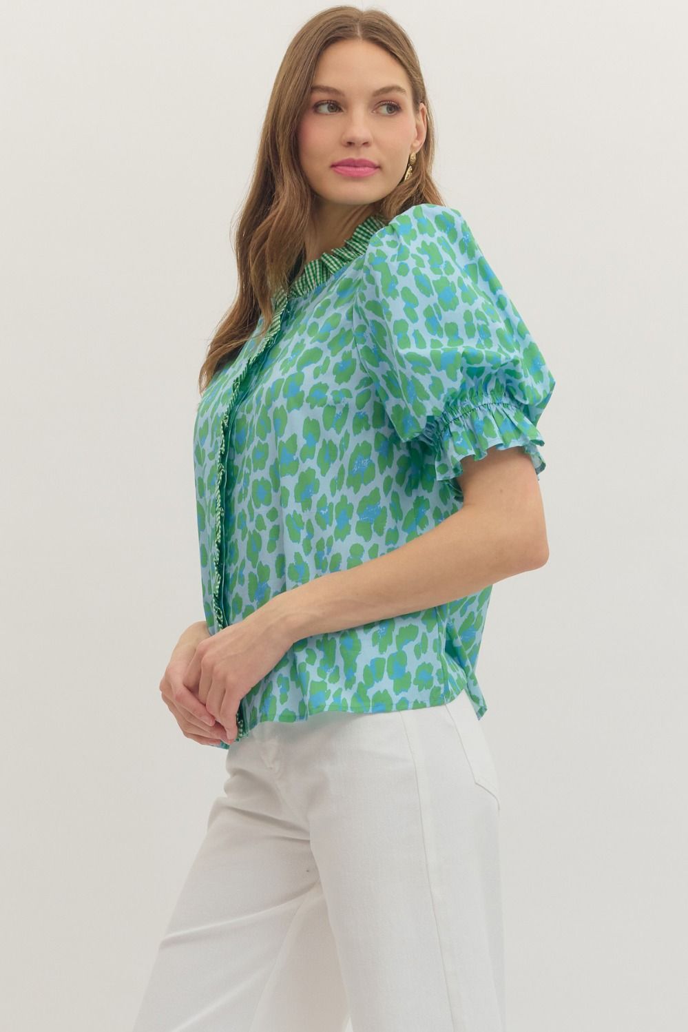 Leopard Print Puff Sleeve Top
