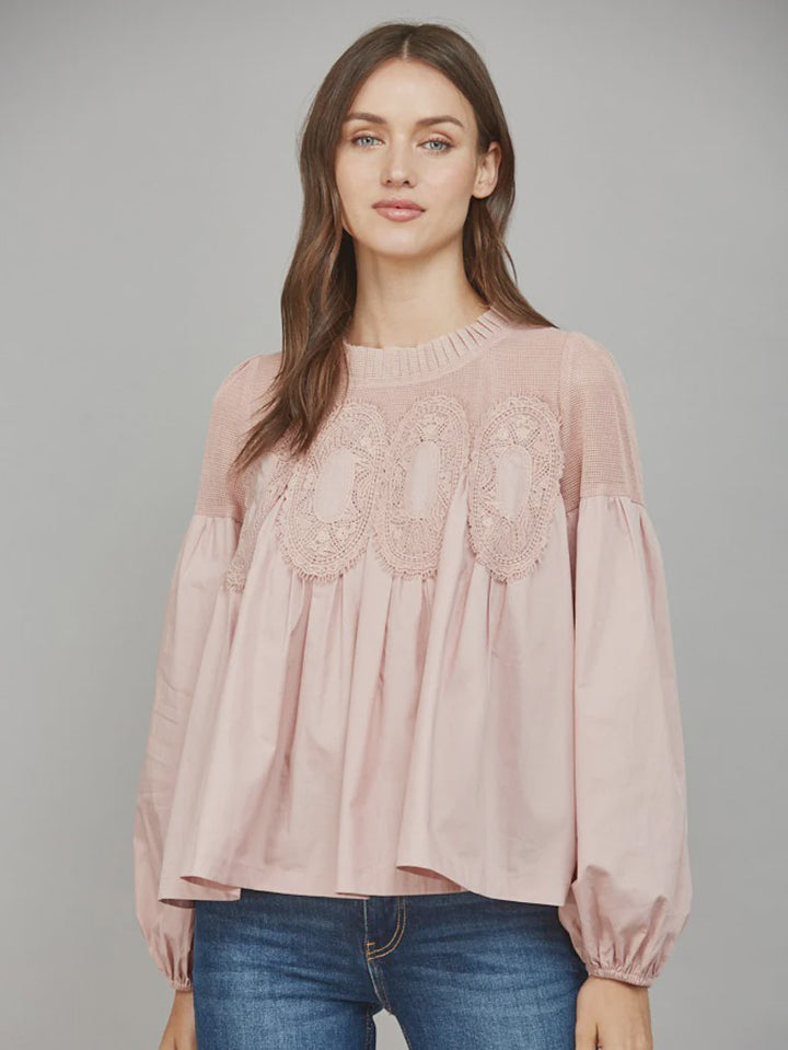 Lace Applique Detail Mixed Blouse