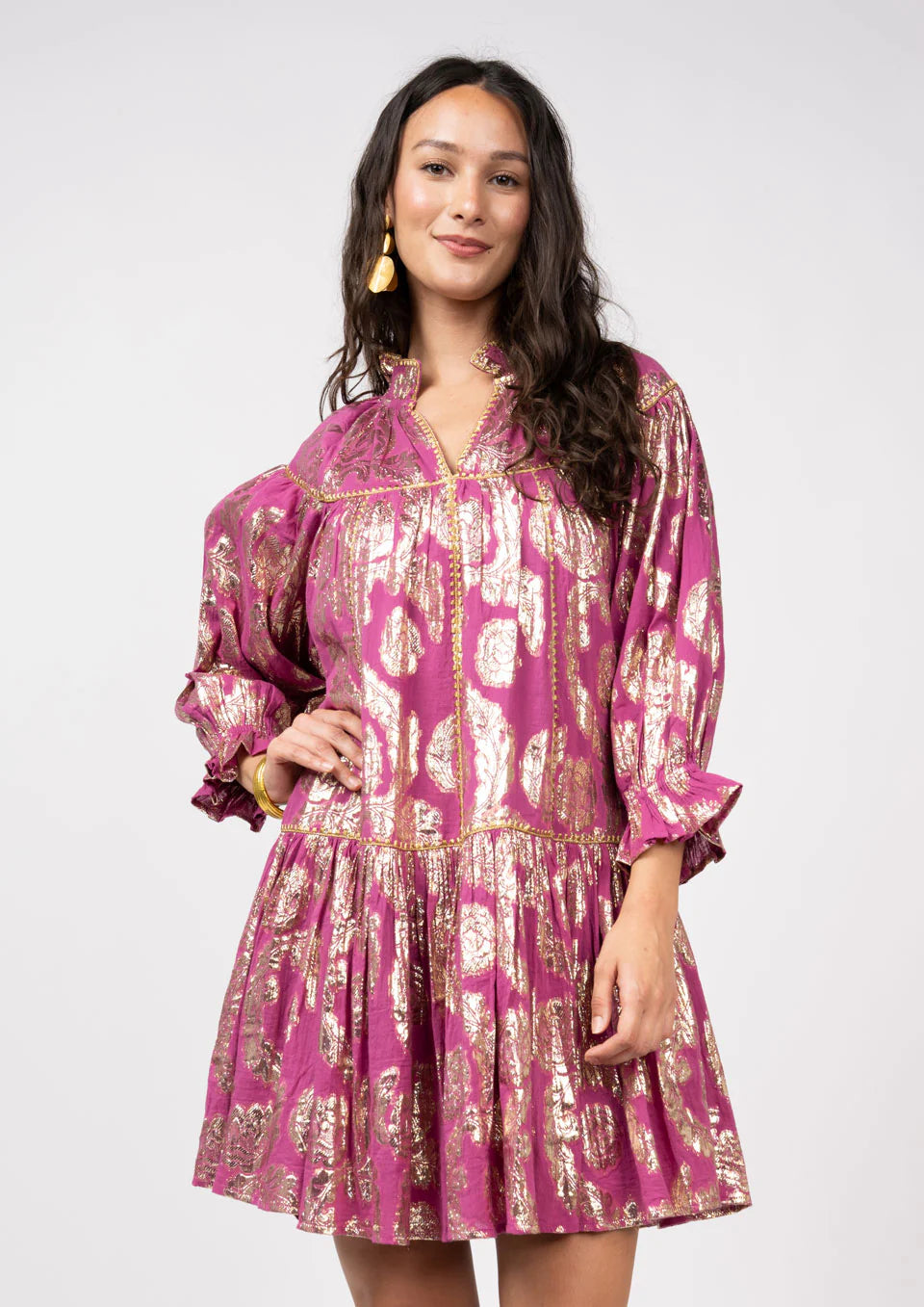 Metallic Roses Swing Dress