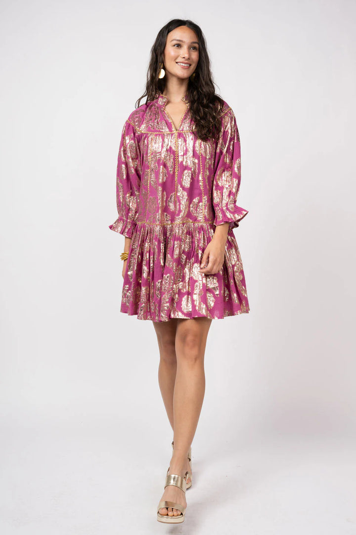 Metallic Roses Swing Dress