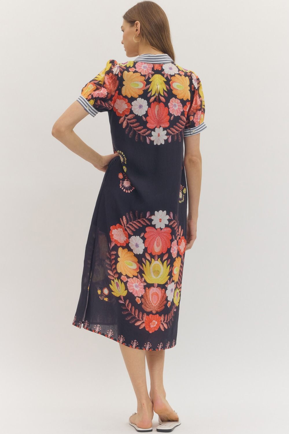 Botanical Short Sleeve Midi Dress
