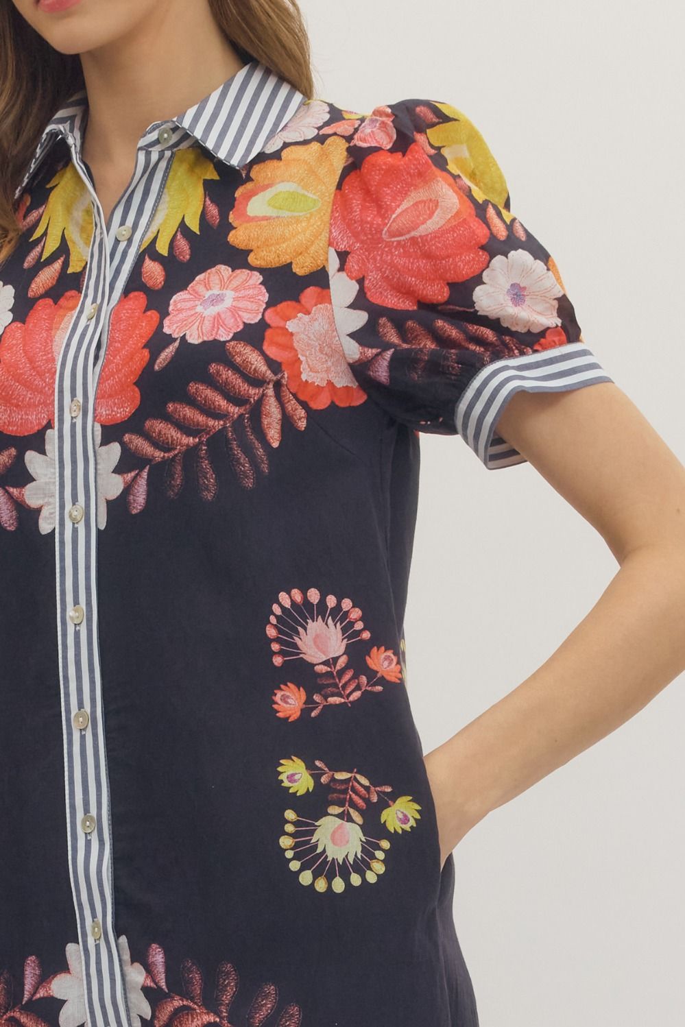 Botanical Short Sleeve Midi Dress