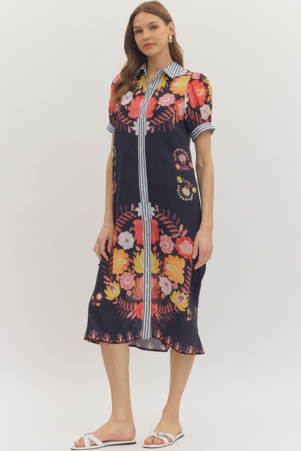 Botanical Short Sleeve Midi Dress