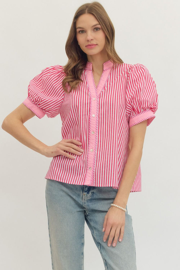 Striped Puff Sleeve Top