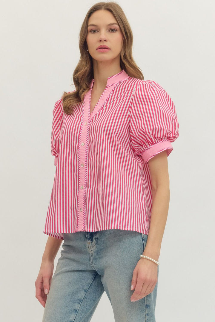 Striped Puff Sleeve Top