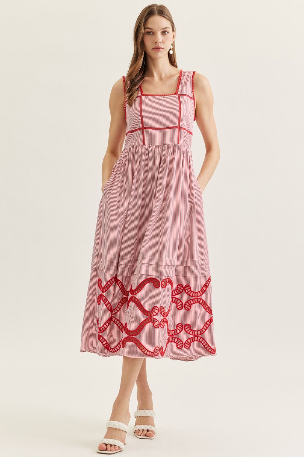 Striped Sleeveless Midi Dress
