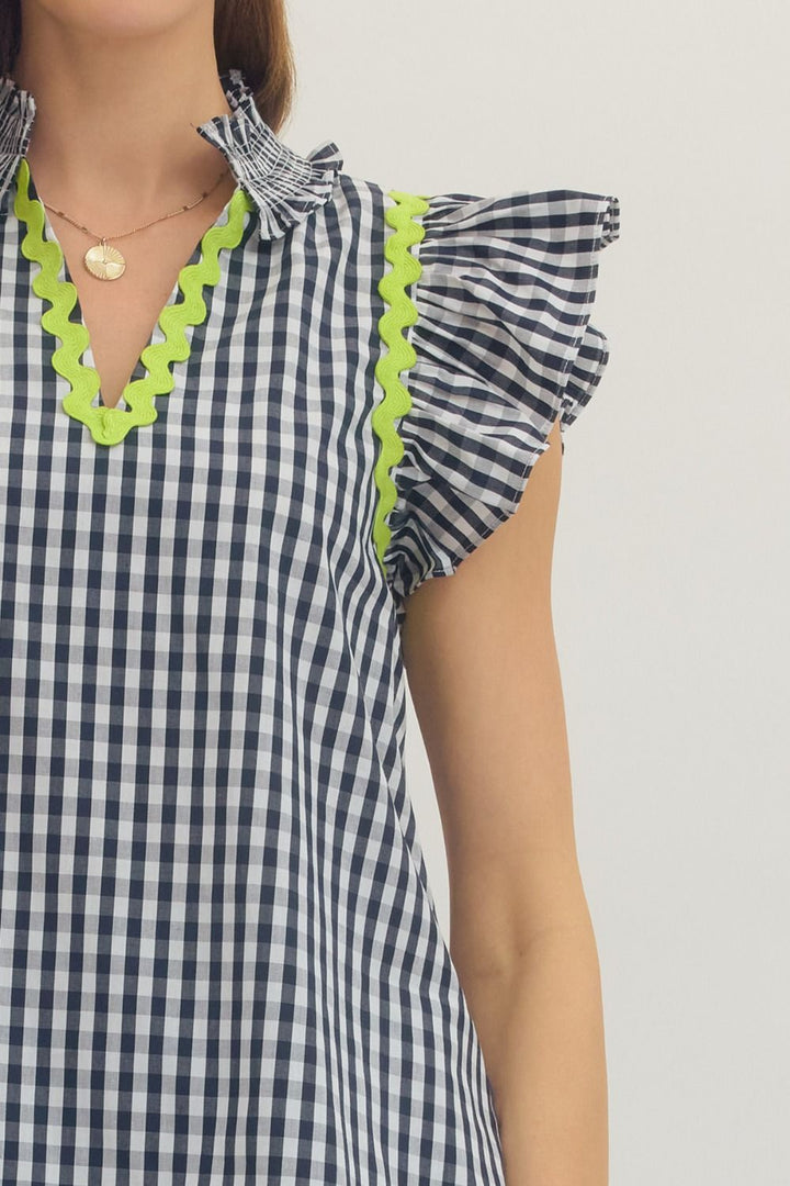 Checkered Flutter Sleeve Top