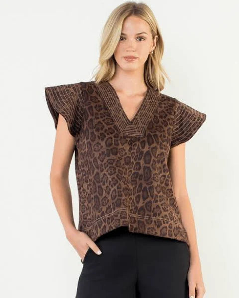 Flutter Sleeve Leopard Print Top