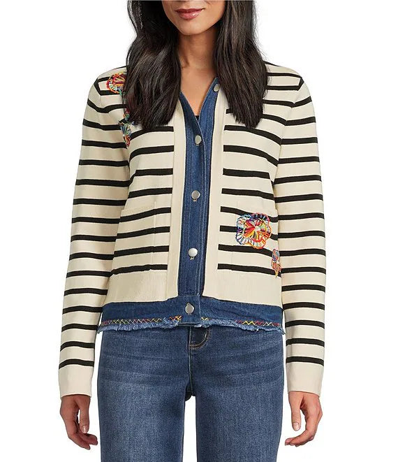 Knit Stripe Button Front Jacket