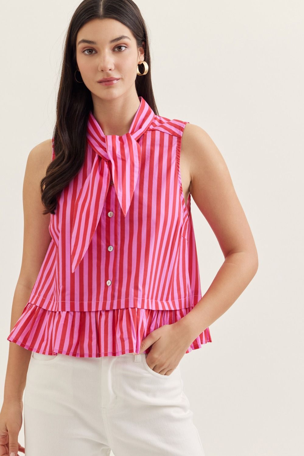 Striped Sleeveless Peplum Top