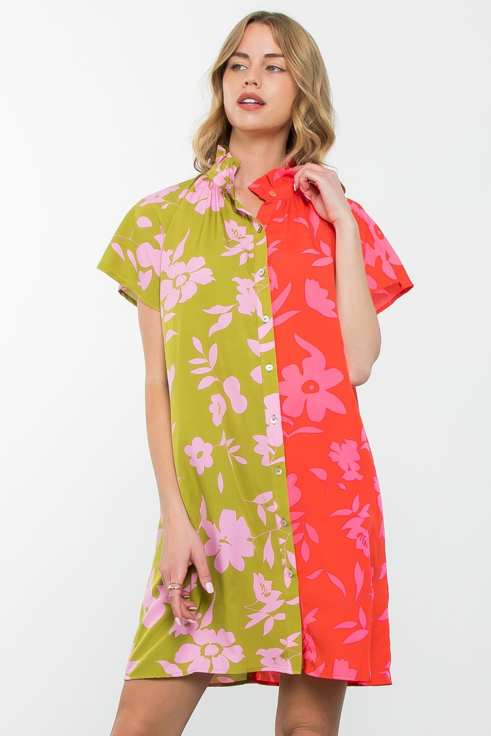 Colorblock Flower Print Dress