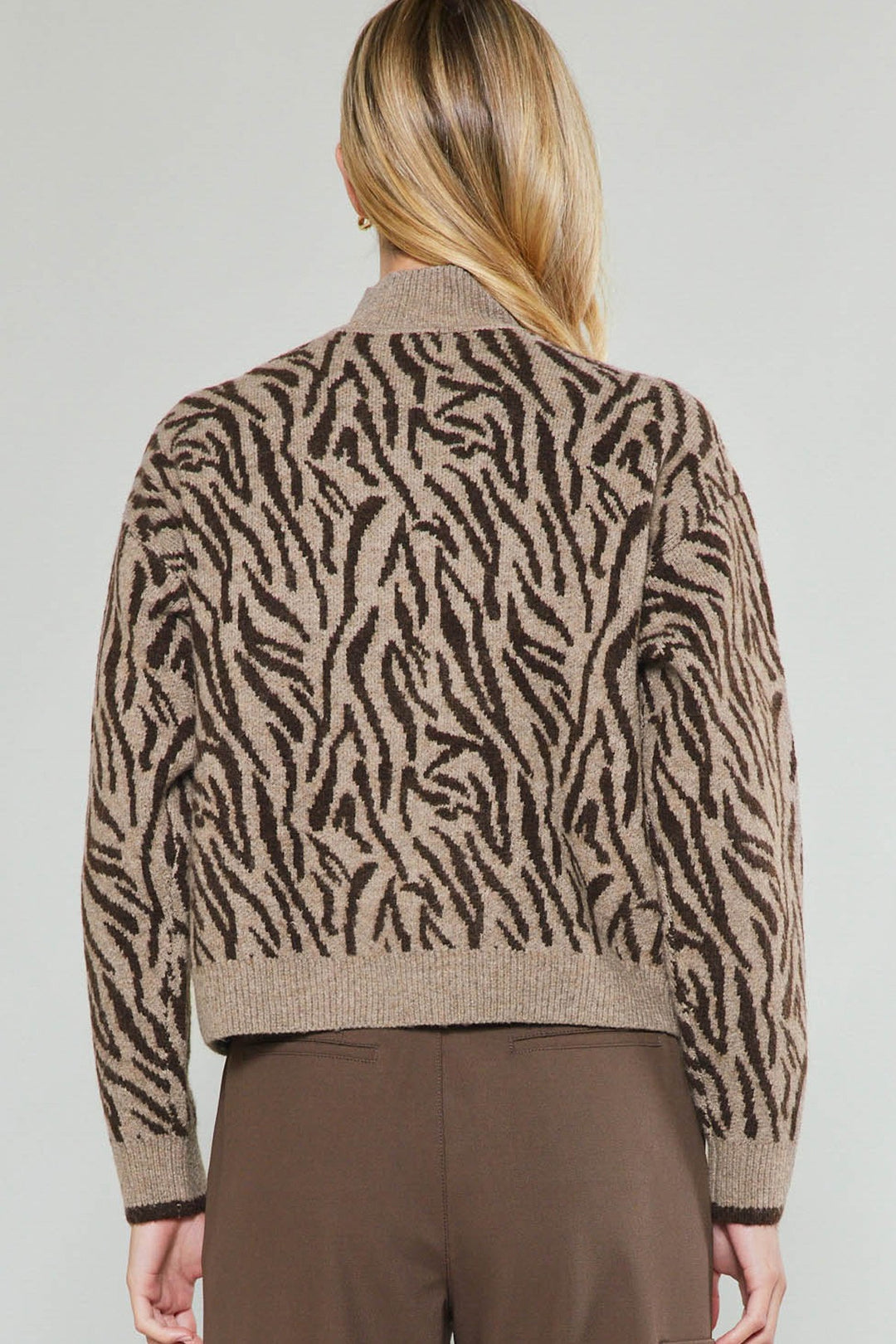 Zebra Half Mock Neck Sweater